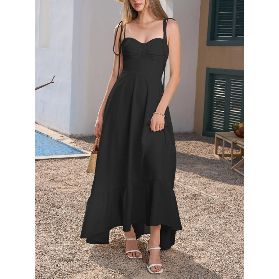 Sweetheart Neck Tie-Strap Ruffle Hem Maxi Dress Apparel and Accessories
