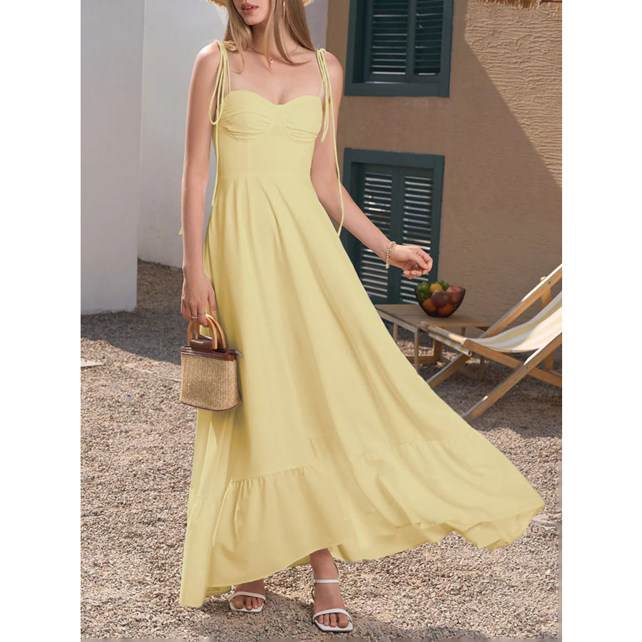 Sweetheart Neck Tie-Strap Ruffle Hem Maxi Dress Apparel and Accessories