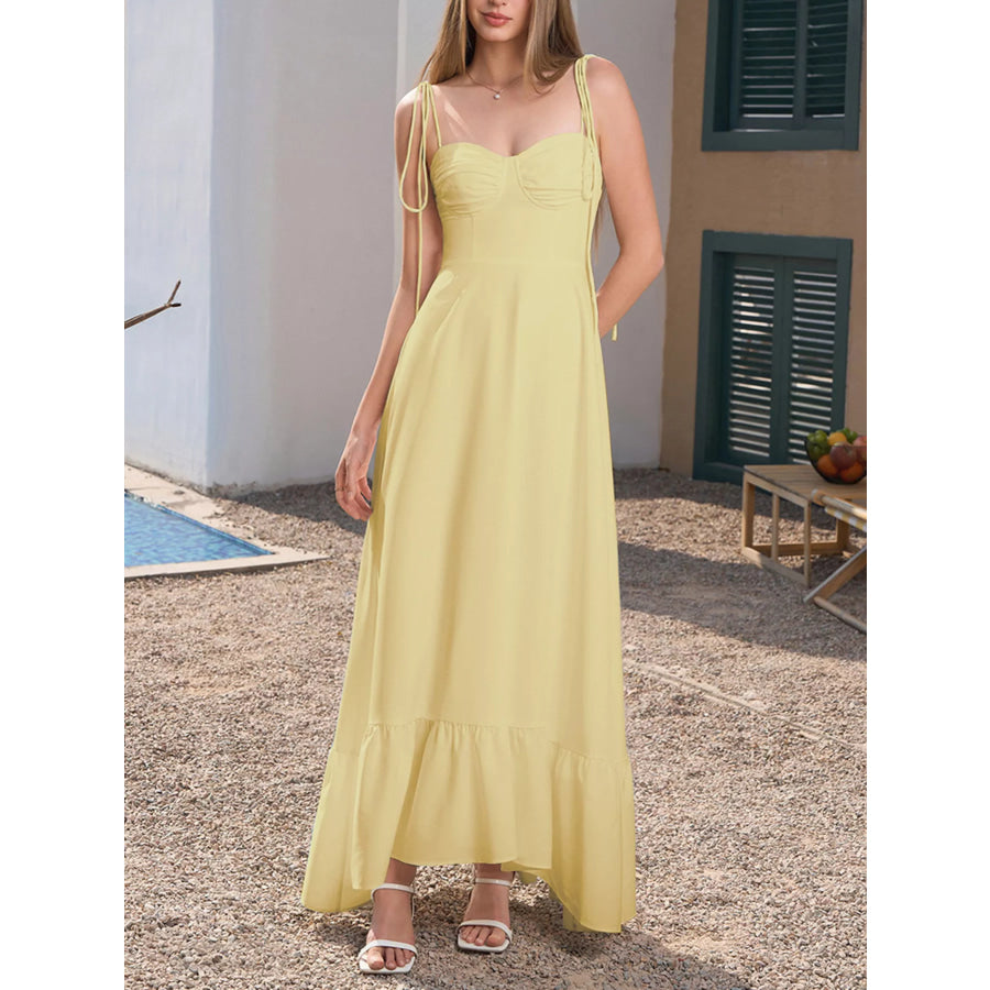 Sweetheart Neck Tie-Strap Ruffle Hem Maxi Dress Apparel and Accessories