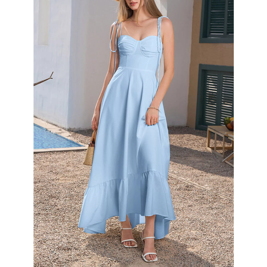 Sweetheart Neck Tie-Strap Ruffle Hem Maxi Dress Apparel and Accessories