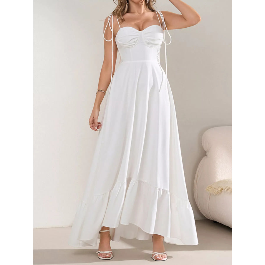 Sweetheart Neck Tie-Strap Ruffle Hem Maxi Dress Apparel and Accessories