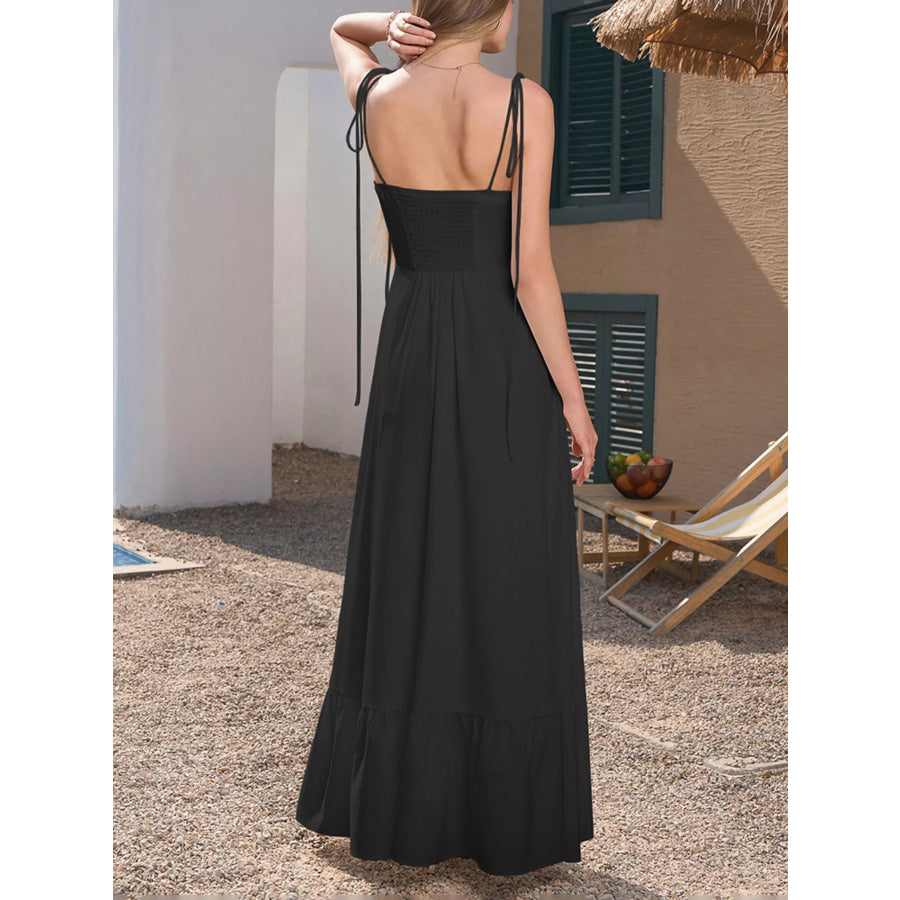 Sweetheart Neck Tie-Strap Ruffle Hem Maxi Dress Apparel and Accessories