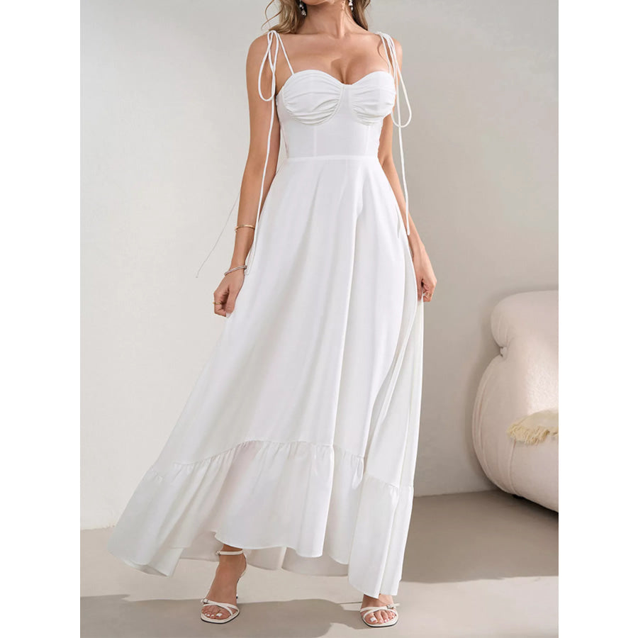 Sweetheart Neck Tie-Strap Ruffle Hem Maxi Dress Apparel and Accessories