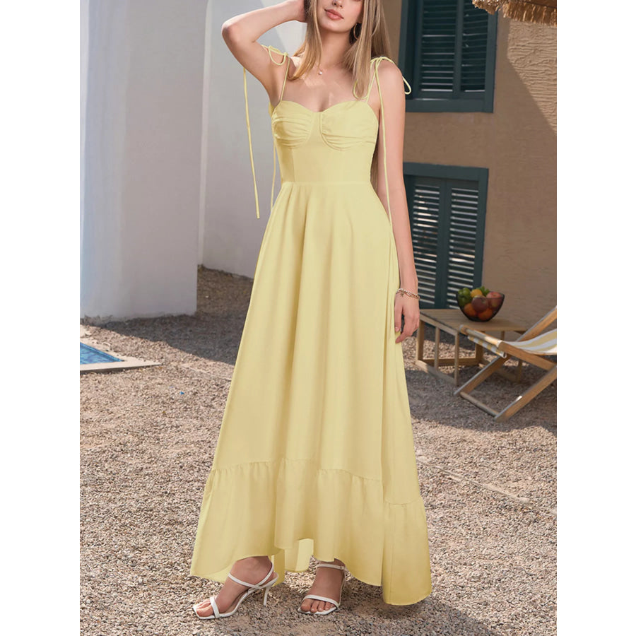 Sweetheart Neck Tie-Strap Ruffle Hem Maxi Dress Apparel and Accessories