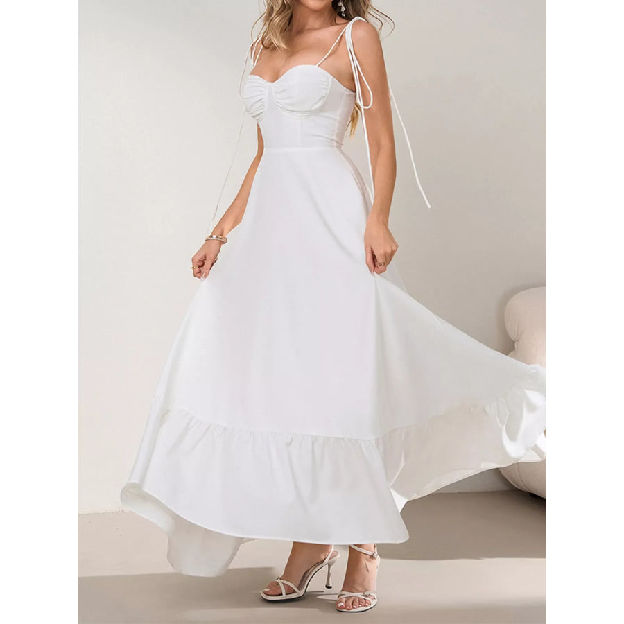 Sweetheart Neck Tie-Strap Ruffle Hem Maxi Dress Apparel and Accessories