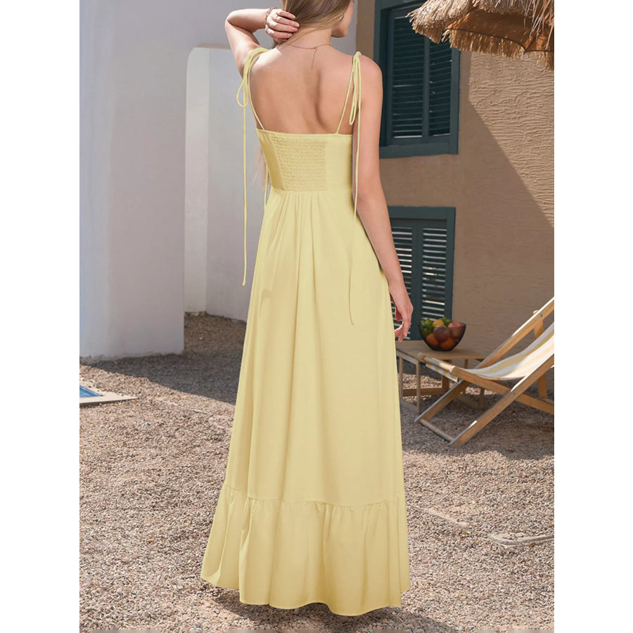 Sweetheart Neck Tie-Strap Ruffle Hem Maxi Dress Apparel and Accessories