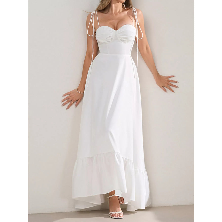 Sweetheart Neck Tie-Strap Ruffle Hem Maxi Dress White / XS Apparel and Accessories