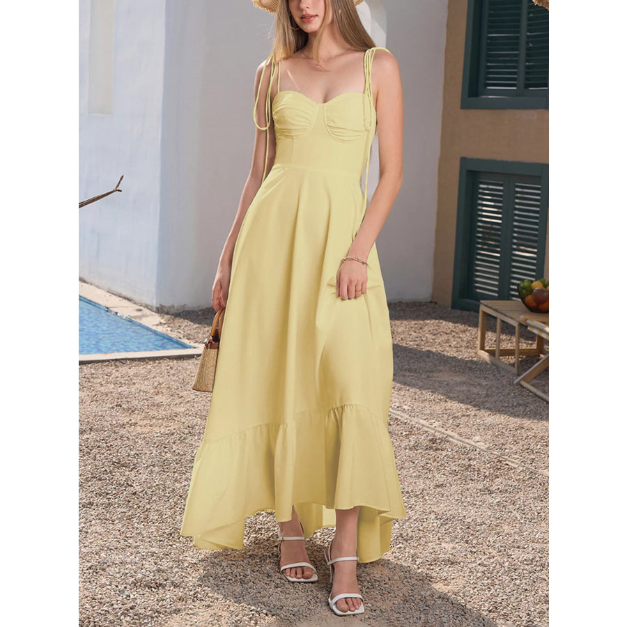 Sweetheart Neck Tie-Strap Ruffle Hem Maxi Dress Yellow / XS Apparel and Accessories