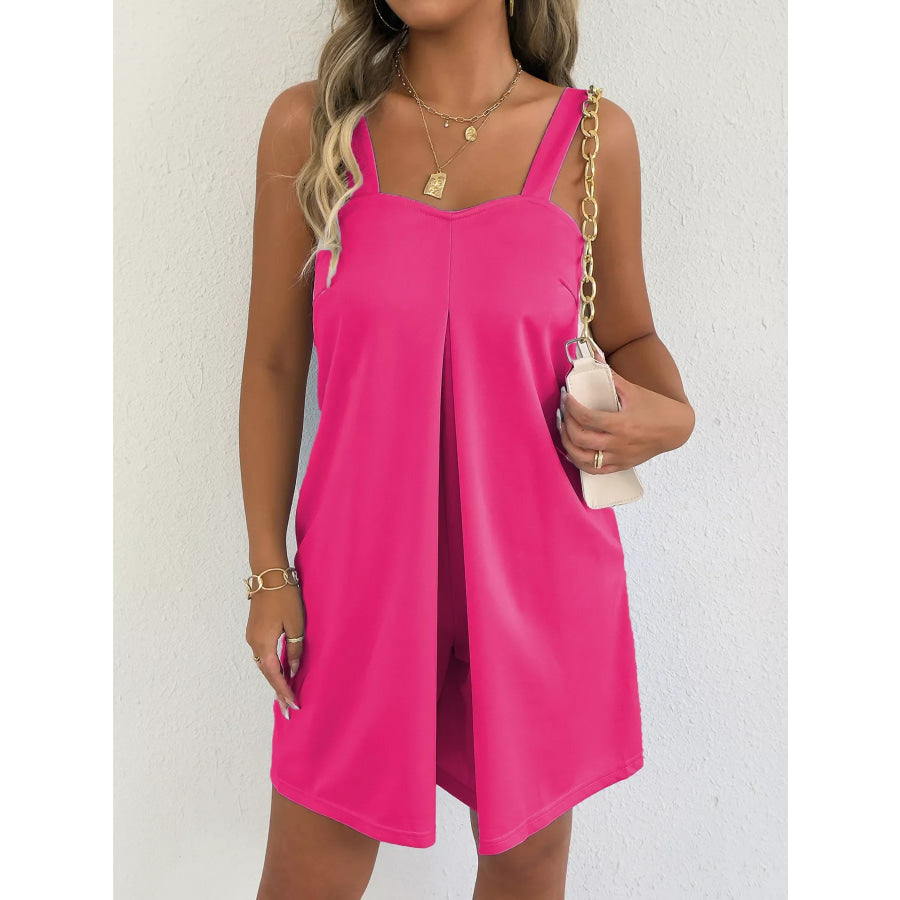 Sweetheart Neck Wide Strap Romper Rose Red / S Apparel and Accessories