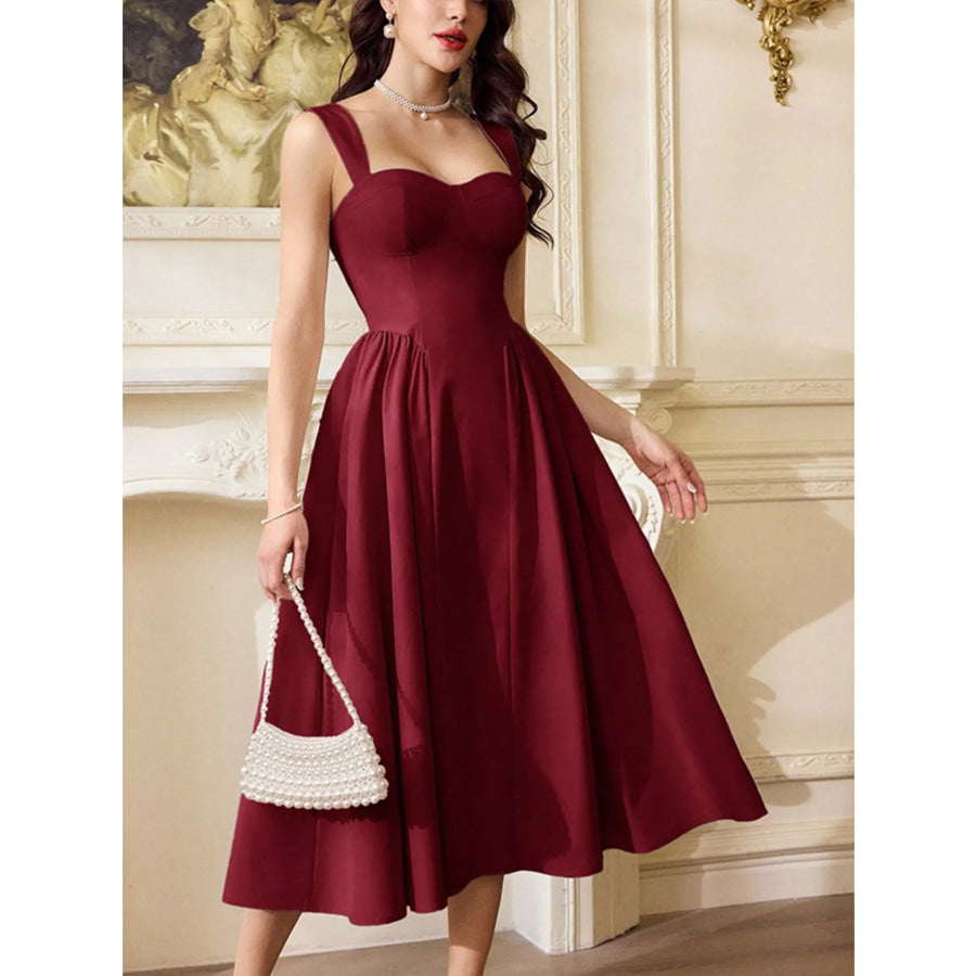 Sweetheart Neckline A-Line Midi Dress Apparel and Accessories