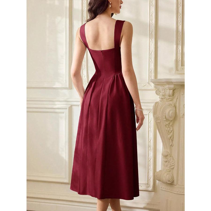 Sweetheart Neckline A-Line Midi Dress Apparel and Accessories