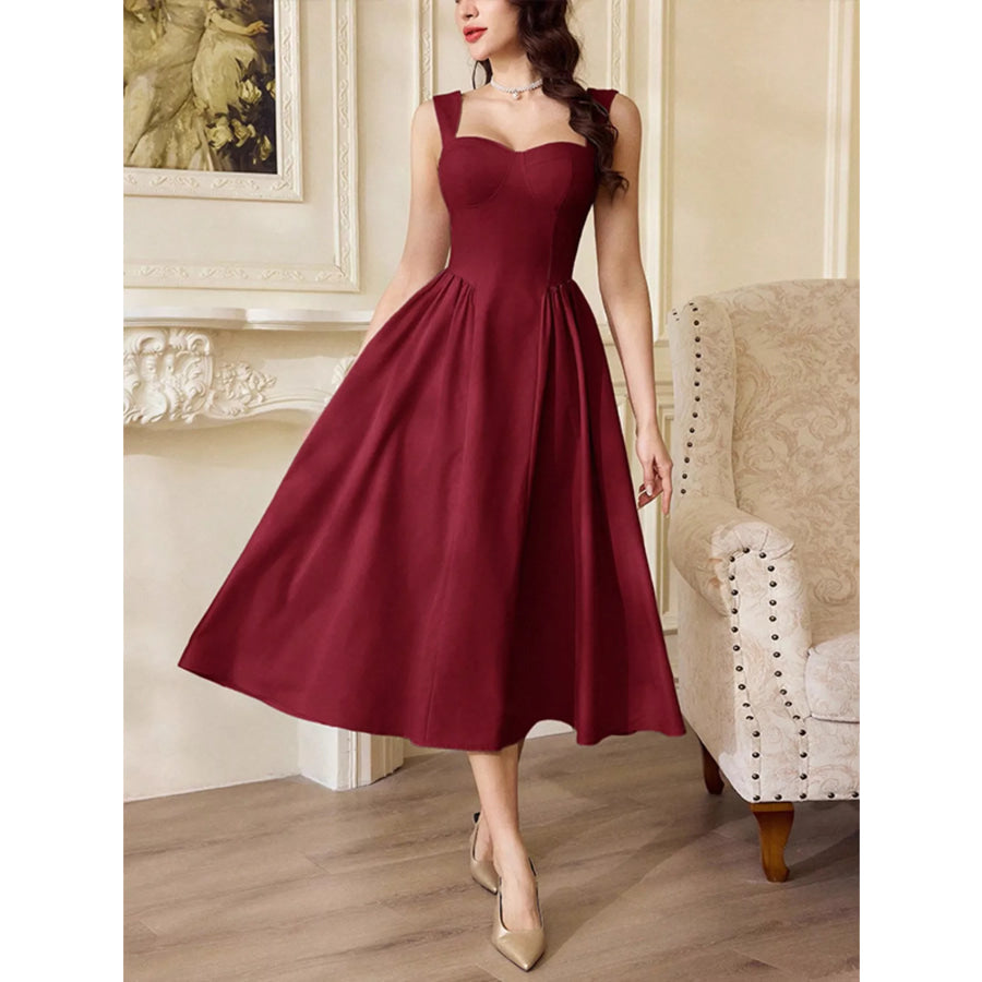 Sweetheart Neckline A-Line Midi Dress Apparel and Accessories