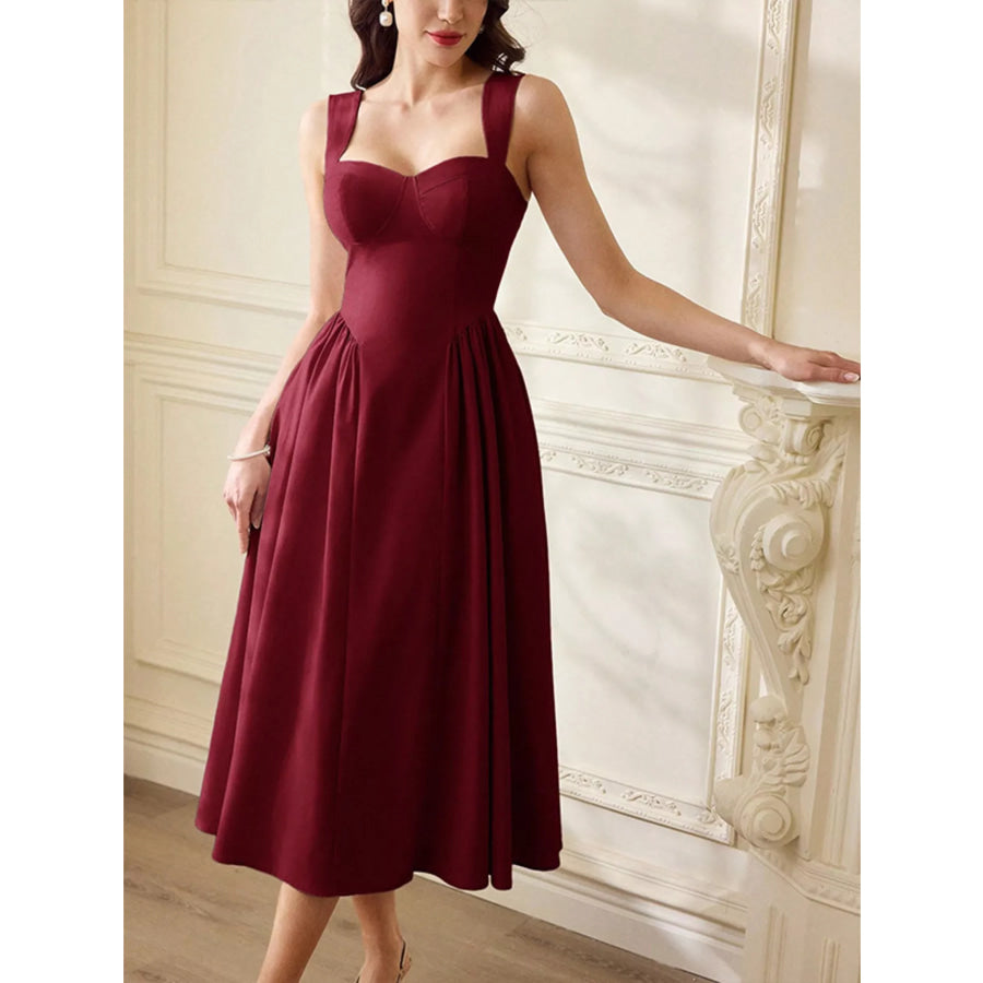 Sweetheart Neckline A-Line Midi Dress Red / S Apparel and Accessories