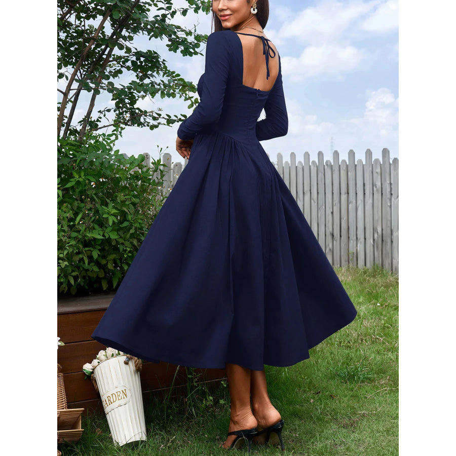 Sweetheart Neckline Long Sleeve A-Line Midi Dress Apparel and Accessories