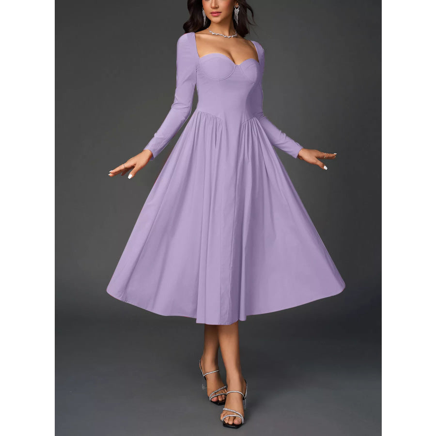 Sweetheart Neckline Long Sleeve A-Line Midi Dress Apparel and Accessories