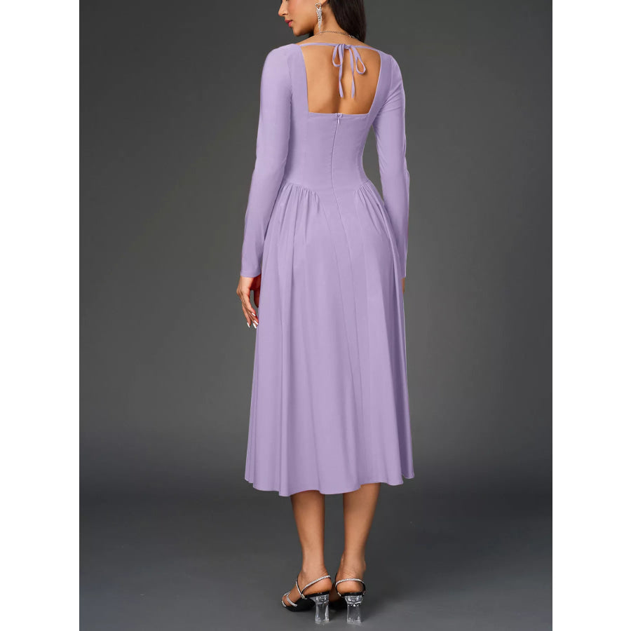 Sweetheart Neckline Long Sleeve A-Line Midi Dress Apparel and Accessories