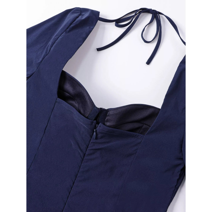 Sweetheart Neckline Long Sleeve A-Line Midi Dress Apparel and Accessories