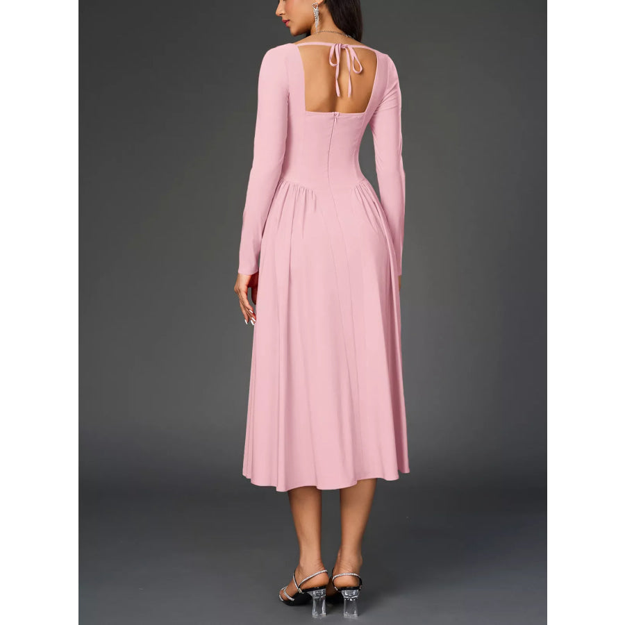 Sweetheart Neckline Long Sleeve A-Line Midi Dress Apparel and Accessories
