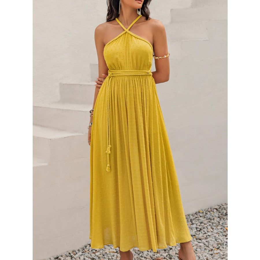 Swiss Dot Backless Sleeveless Maxi Dress Apparel and Accessories