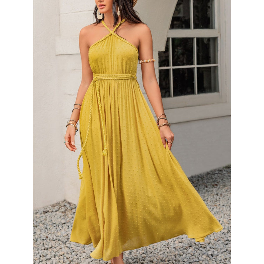 Swiss Dot Backless Sleeveless Maxi Dress Apparel and Accessories