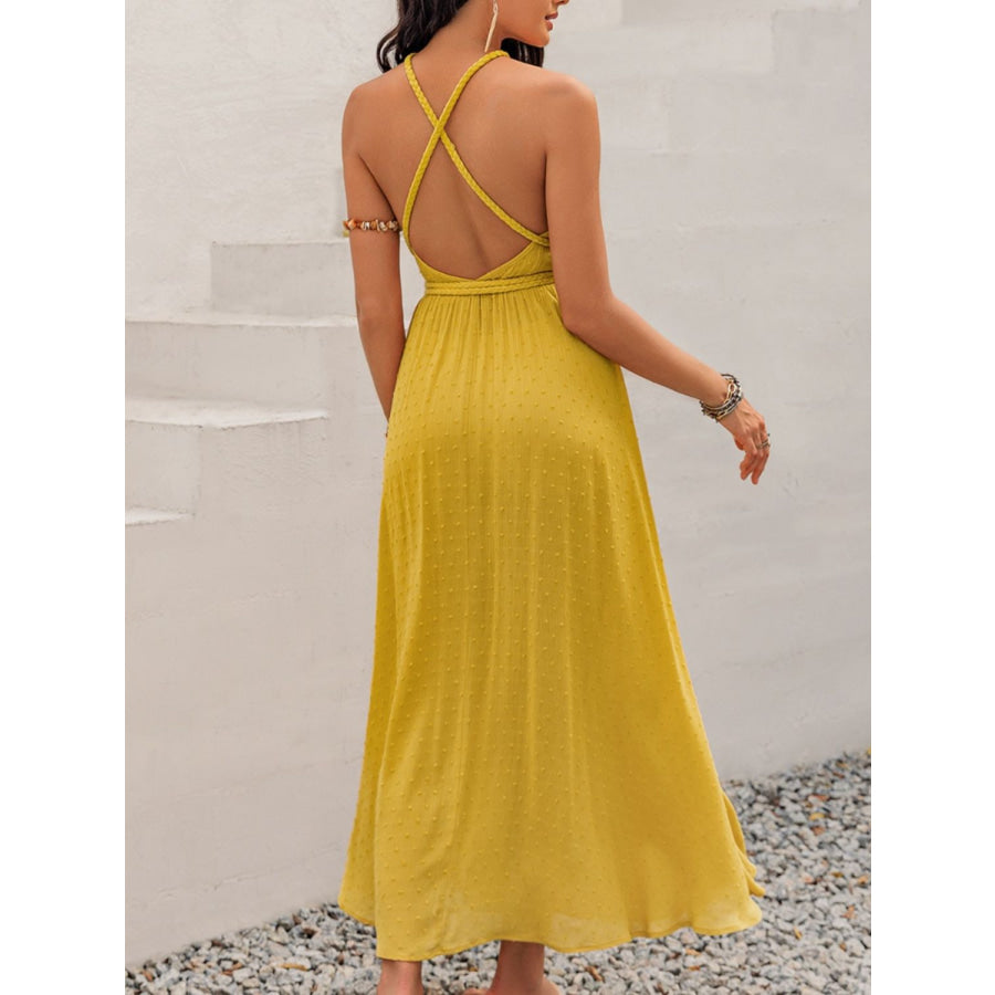 Swiss Dot Backless Sleeveless Maxi Dress Apparel and Accessories