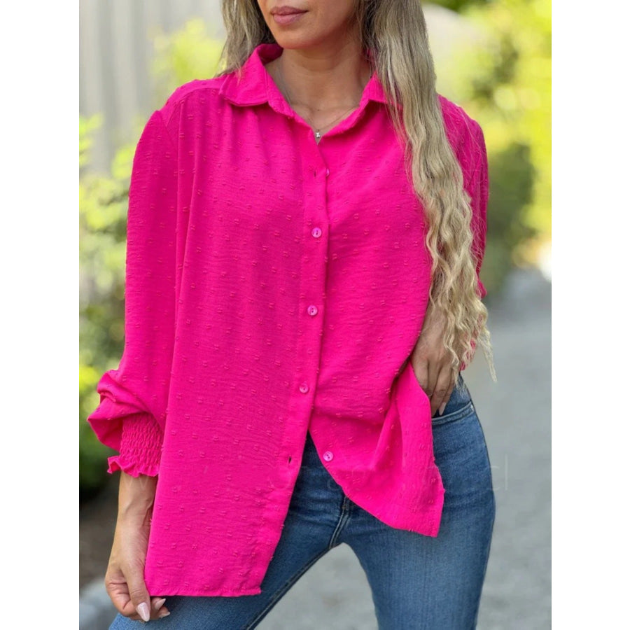 Swiss Dot Button Down Shirt Apparel and Accessories