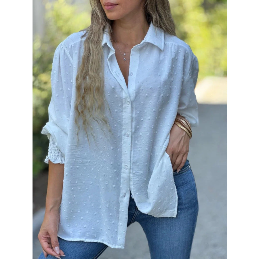 Swiss Dot Button Down Shirt White / S Apparel and Accessories