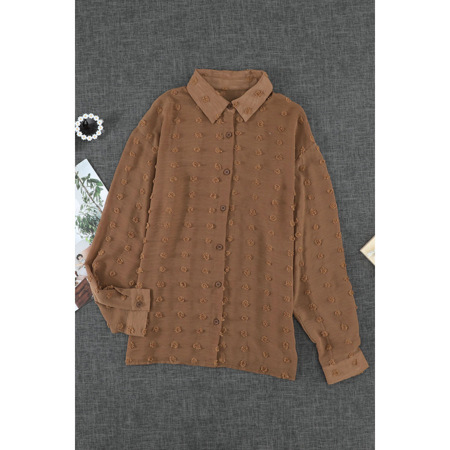 Swiss Dot Button Up Long Sleeve Shirt Apparel and Accessories