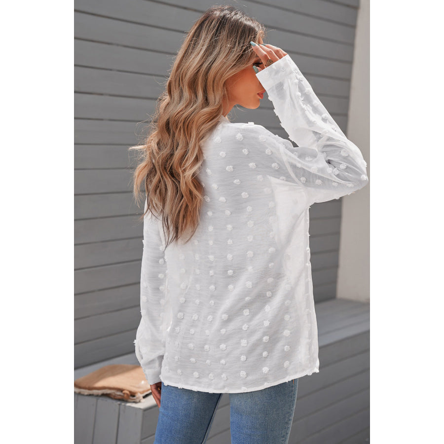 Swiss Dot Button Up Long Sleeve Shirt Apparel and Accessories