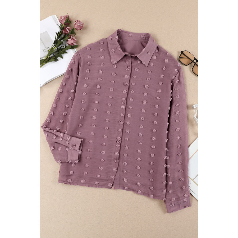 Swiss Dot Button Up Long Sleeve Shirt Dusty Purple / S Apparel and Accessories