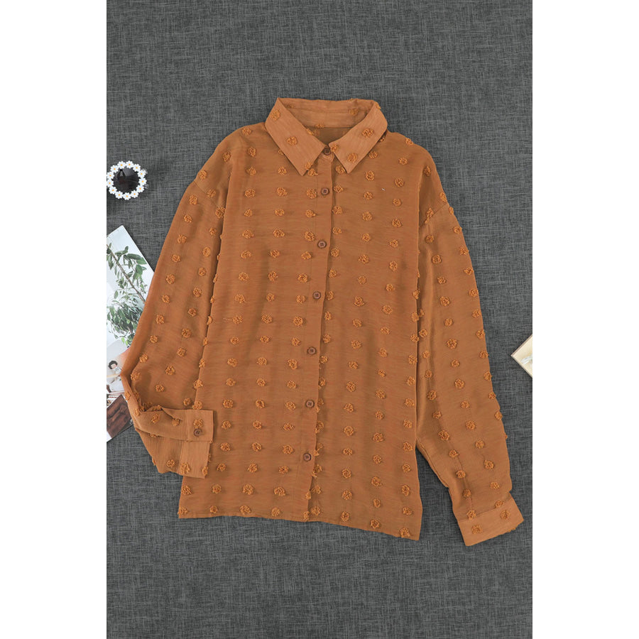 Swiss Dot Button Up Long Sleeve Shirt Ochre / S Apparel and Accessories