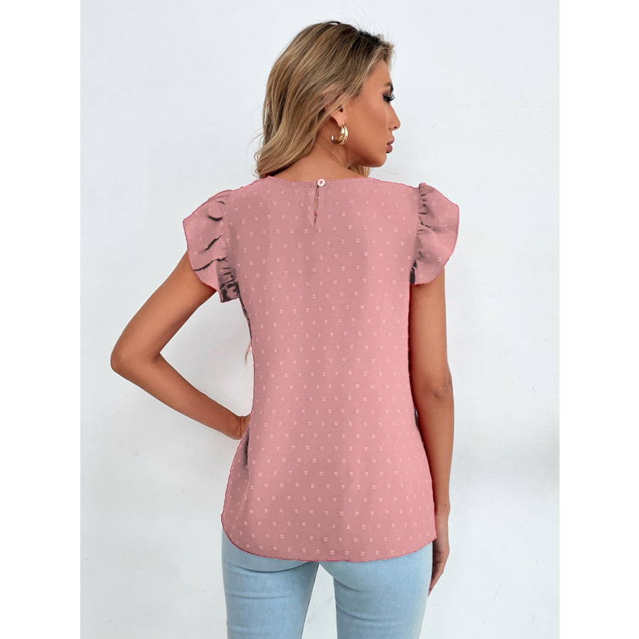 Swiss Dot Cap Sleeve Blouse Apparel and Accessories