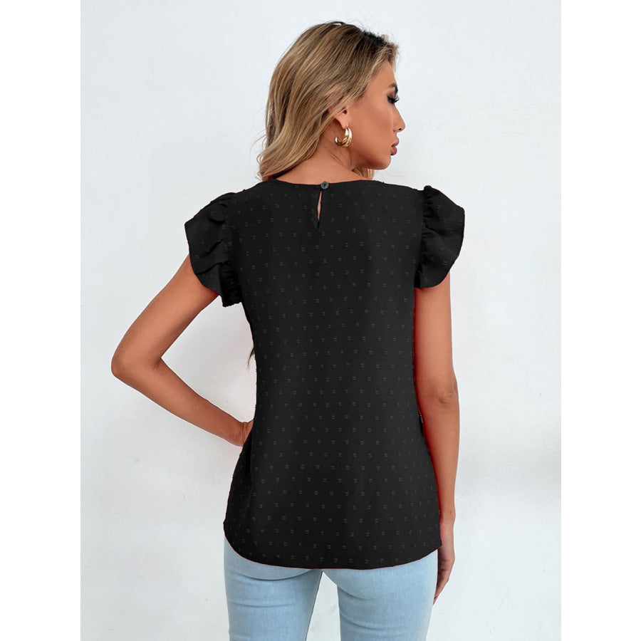 Swiss Dot Cap Sleeve Blouse Apparel and Accessories