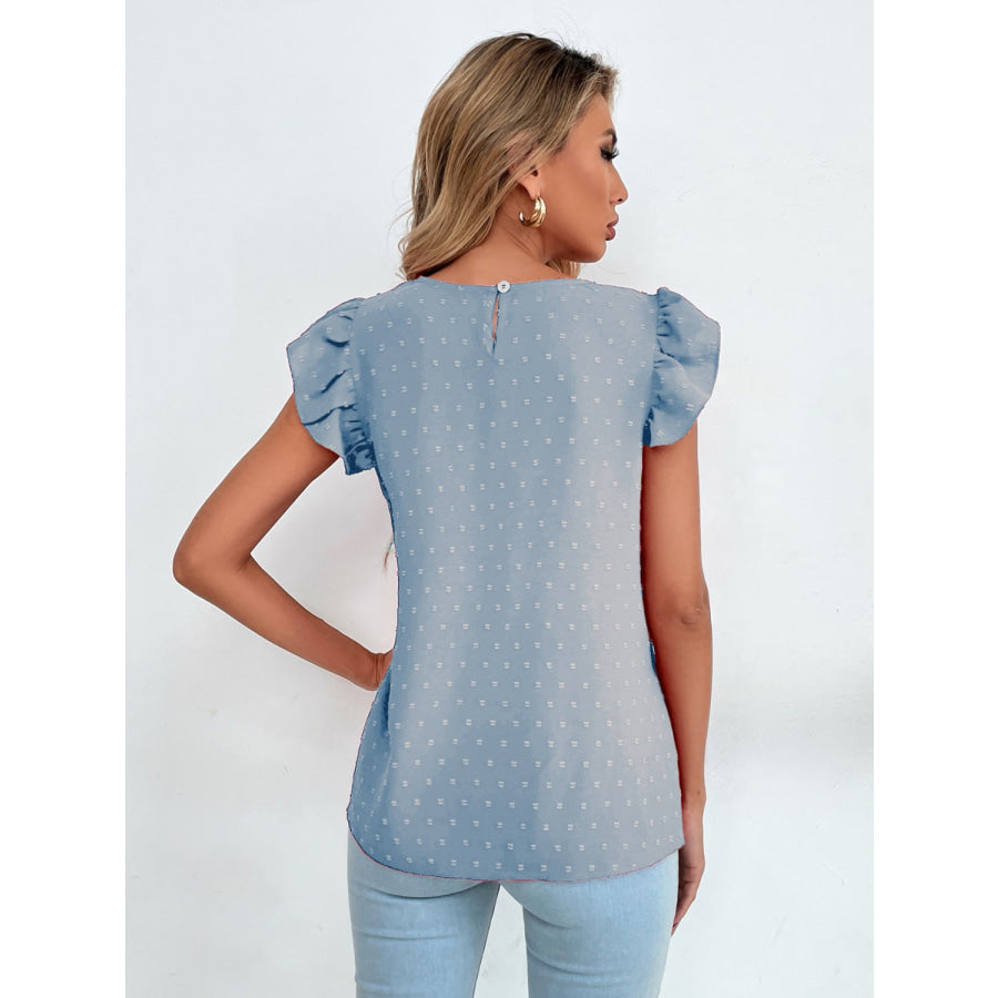 Swiss Dot Cap Sleeve Blouse Apparel and Accessories