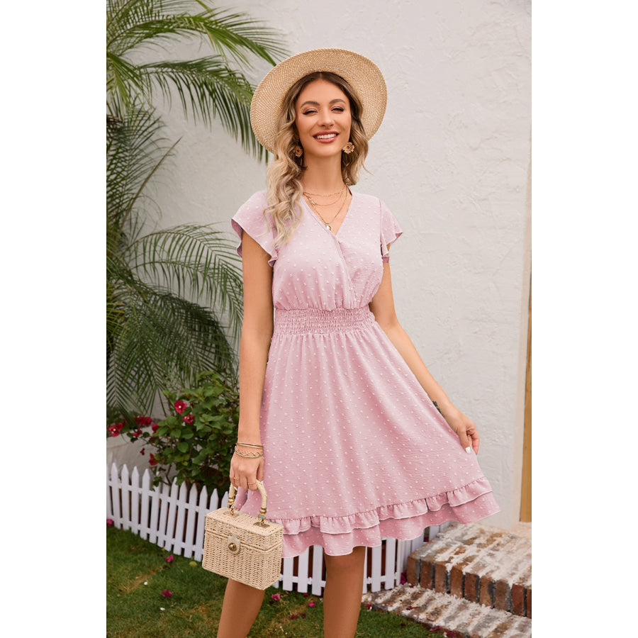 Swiss Dot Cap Sleeve Dress Blush Pink / S Apparel and Accessories