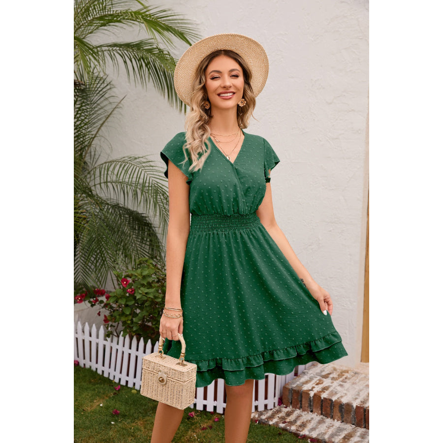 Swiss Dot Cap Sleeve Dress Green / S Apparel and Accessories