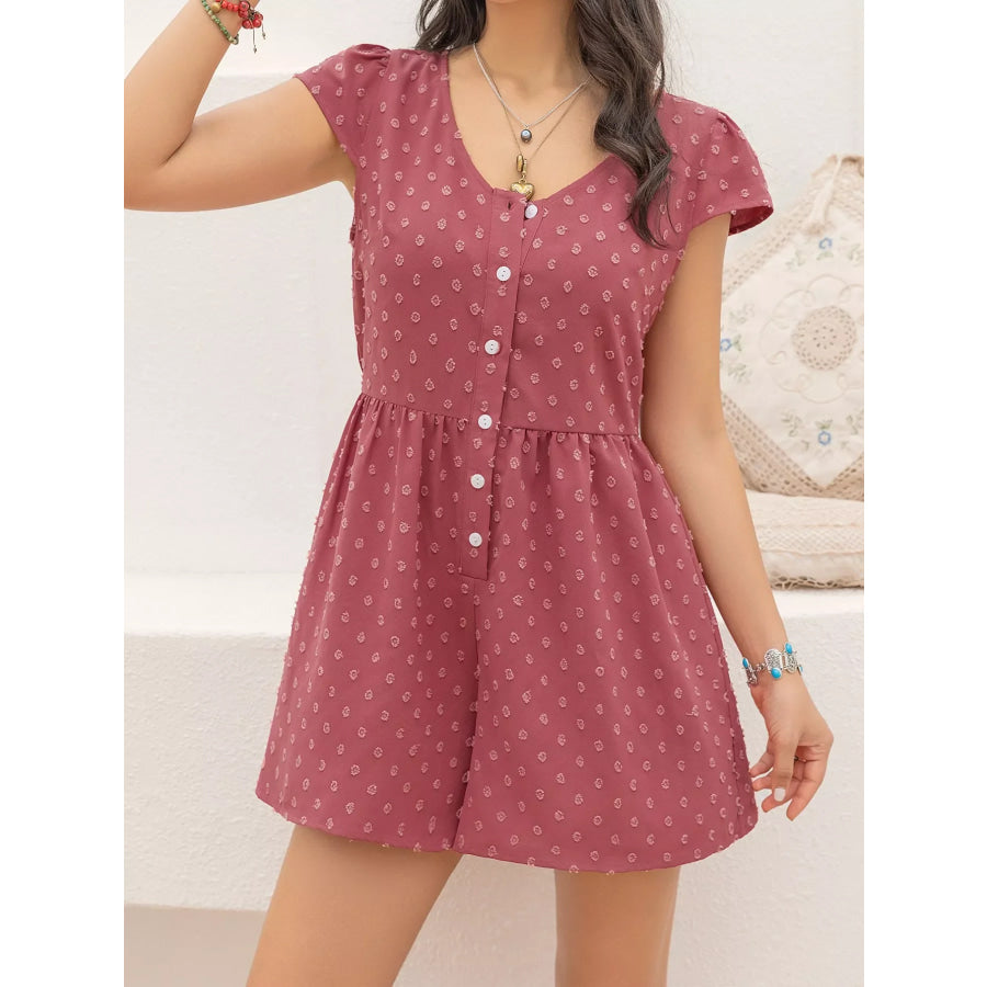 Swiss Dot Cap Sleeve Romper Rust / S Apparel and Accessories