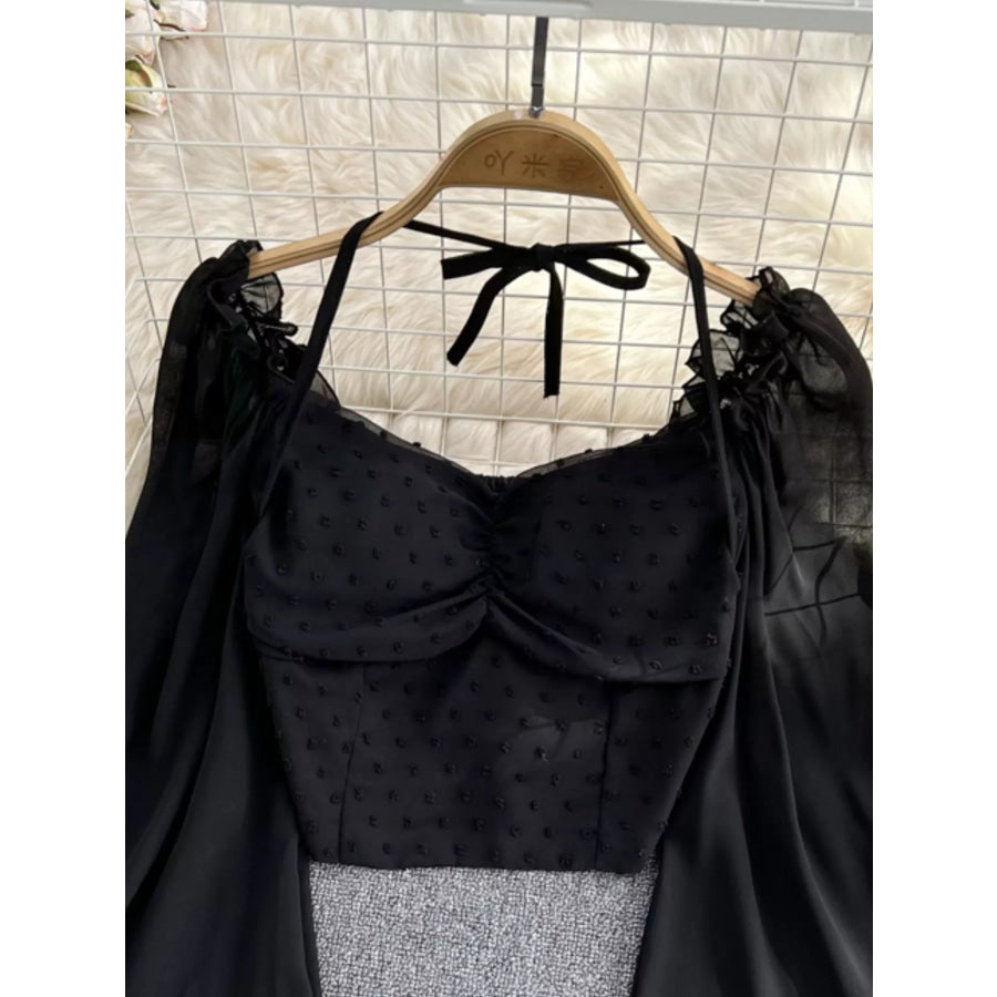 Swiss Dot Flounce Sleeve Blouse Apparel and Accessories