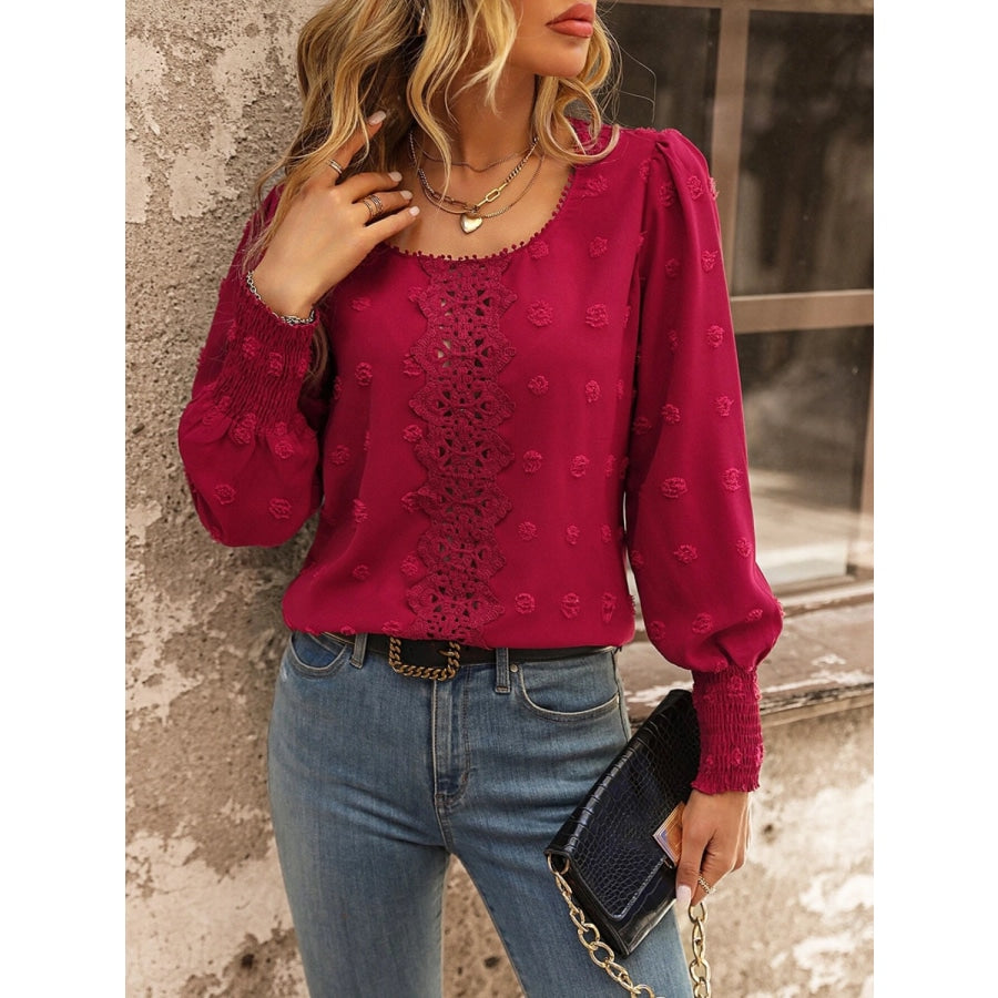 Swiss Dot Lace Detail Blouse Deep Red / S