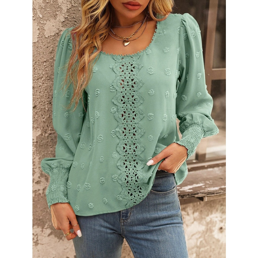 Swiss Dot Lace Detail Blouse Gum Leaf / S