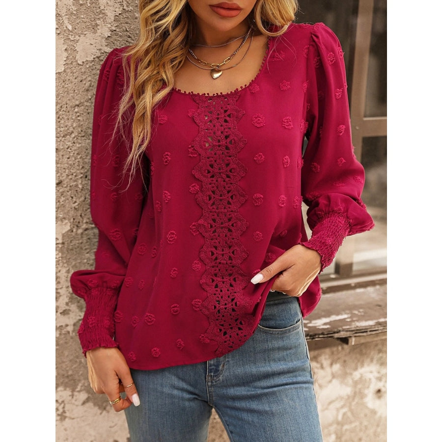 Swiss Dot Lace Detail Blouse