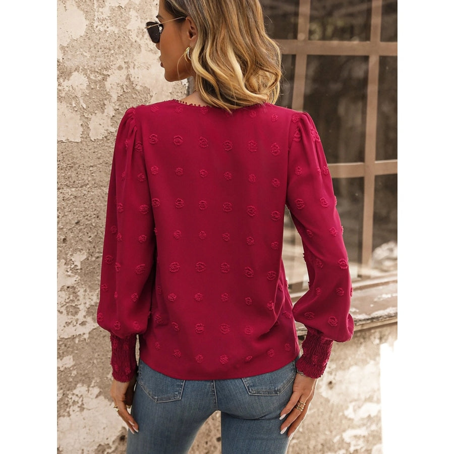 Swiss Dot Lace Detail Blouse Deep Red / S