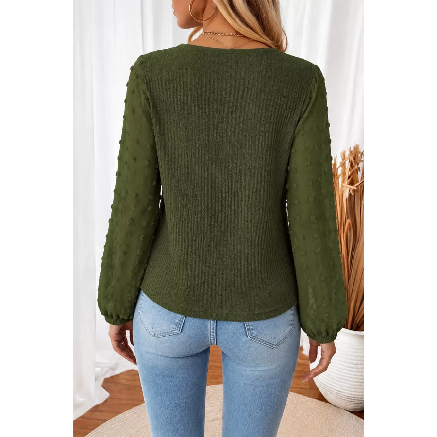 Swiss Dot Long Sleeve Button-Down Shirt Apparel and Accessories