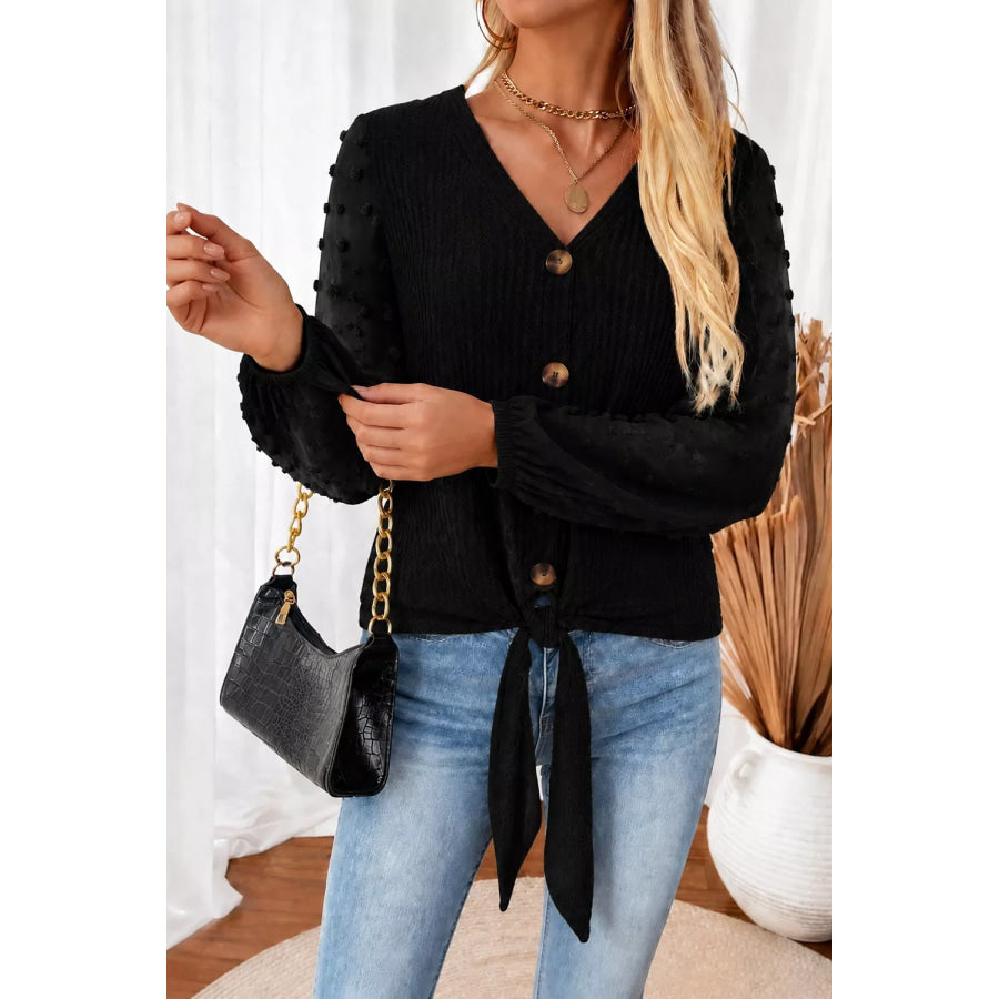 Swiss Dot Long Sleeve Button-Down Shirt Apparel and Accessories