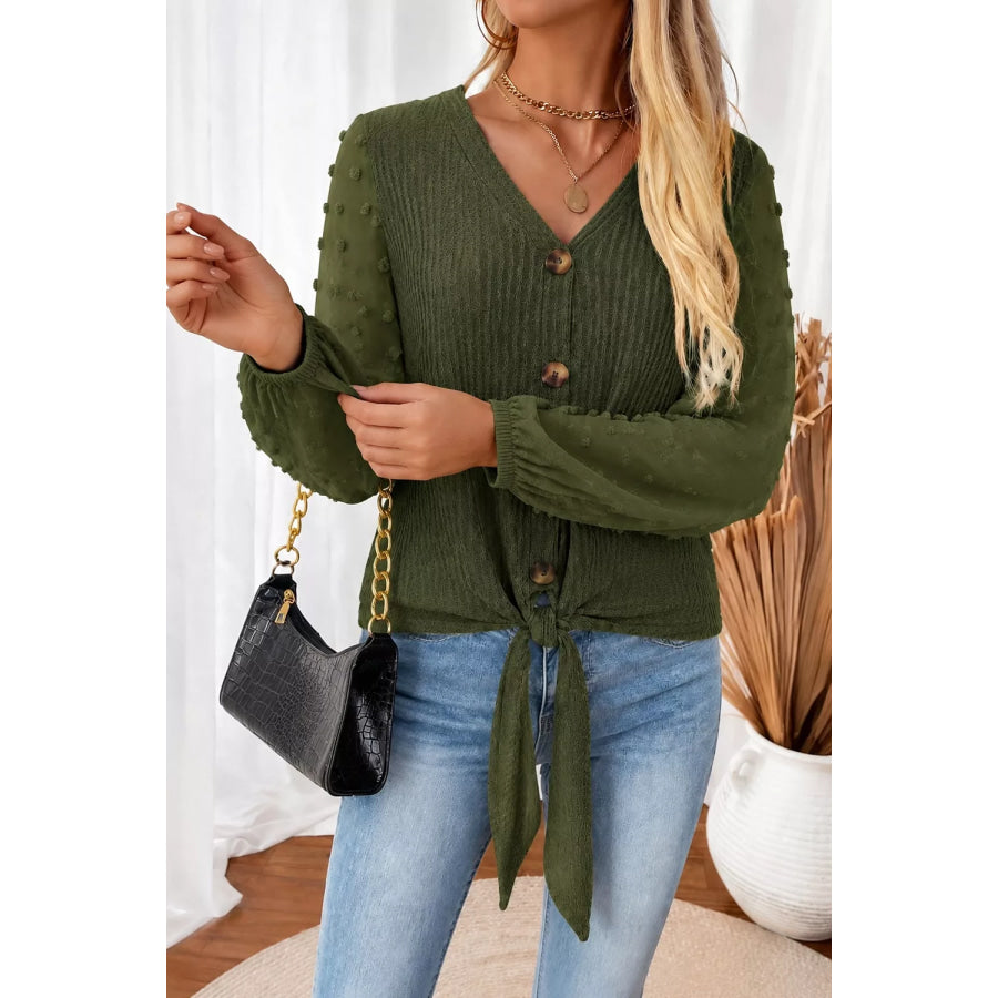 Swiss Dot Long Sleeve Button-Down Shirt Apparel and Accessories