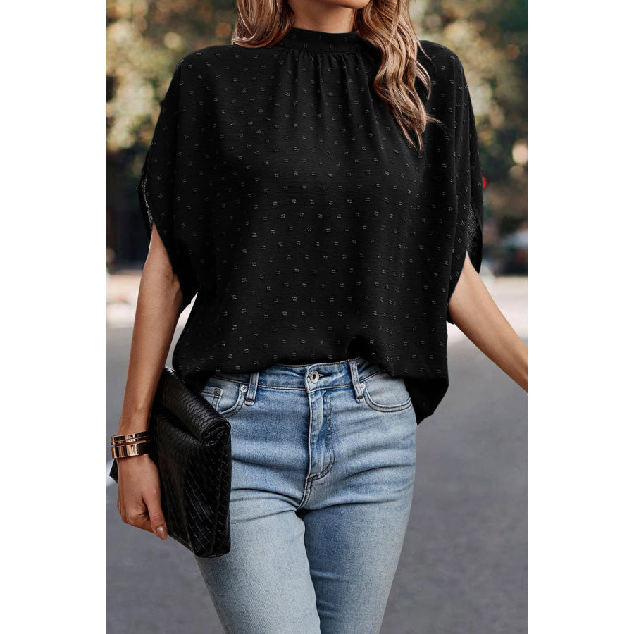 Swiss Dot Mock Neck Blouse Apparel and Accessories