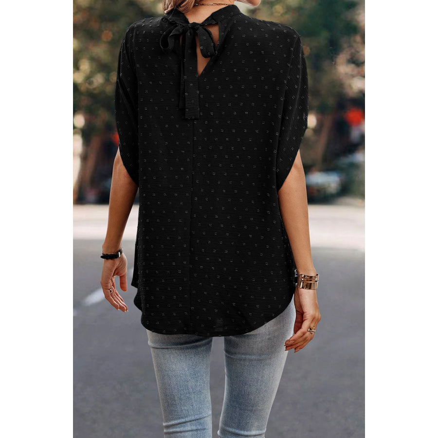 Swiss Dot Mock Neck Blouse Apparel and Accessories