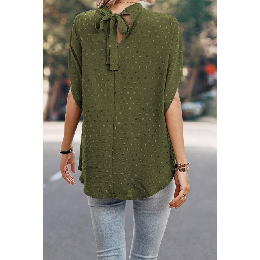 Swiss Dot Mock Neck Blouse Apparel and Accessories