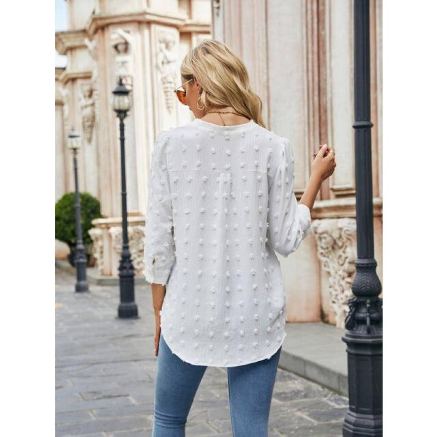 Swiss Dot Notched Neck Blouse Clothing