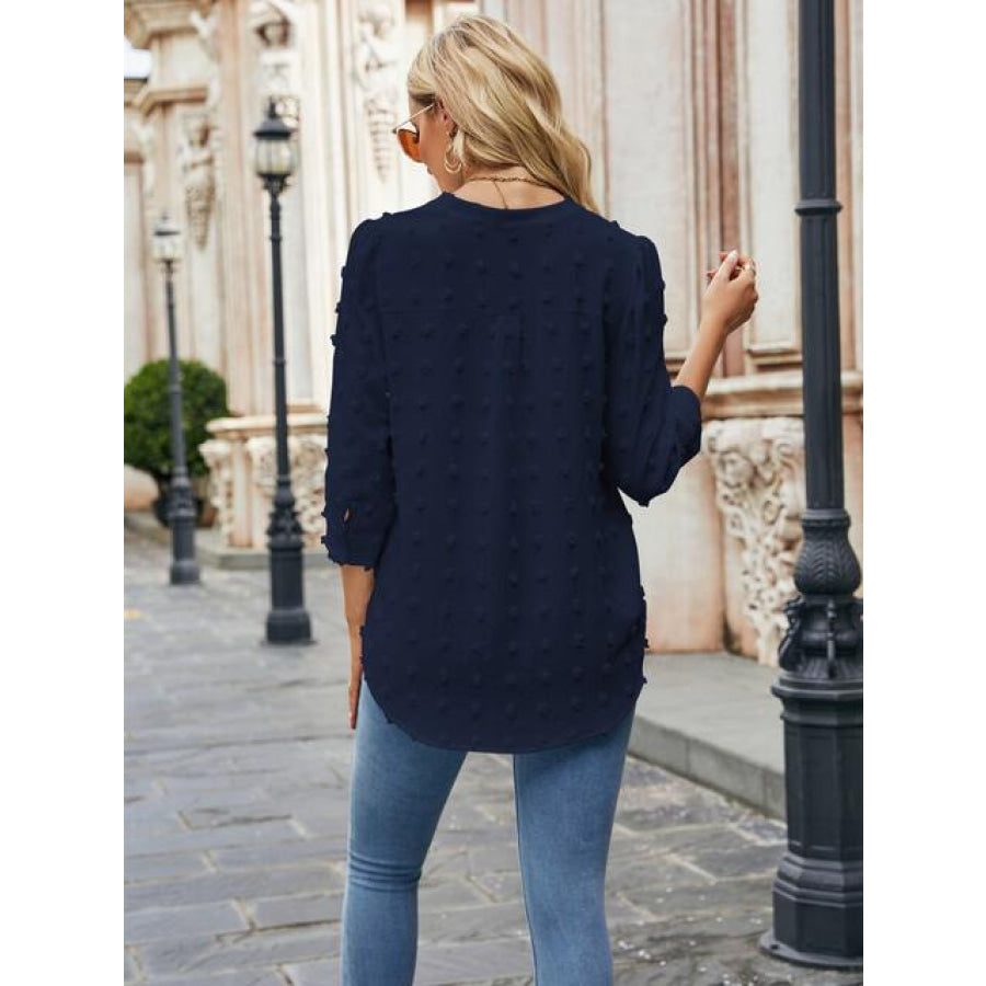 Swiss Dot Notched Neck Blouse Clothing